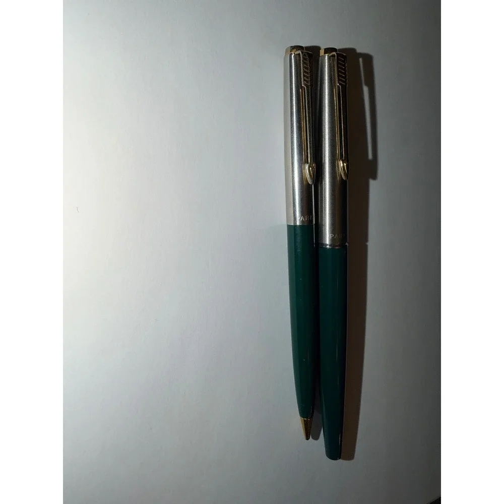 Parker Fountain Pen and Ballpoint Pen Set Deep Green Gold Trim‎ Vintage 1960's